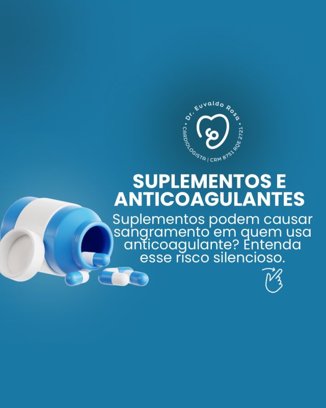 Nem todo “natural” é inofensivo — principalmente para quem usa anticoagulante.

Alguns chás, vitaminas e suplementos podem aumentar o risco de sangramento ou até reduzir a proteção contra trombose. E muita gente nem imagina.

Antes de começar qualquer suplemento, converse com seu médico. Pequenas escolhas fazem grande diferença na sua segurança. 💙

#SegurançaDoPaciente #Anticoagulante #SaúdeComResponsabilidade #UsoConsciente #DicasDeSaúde