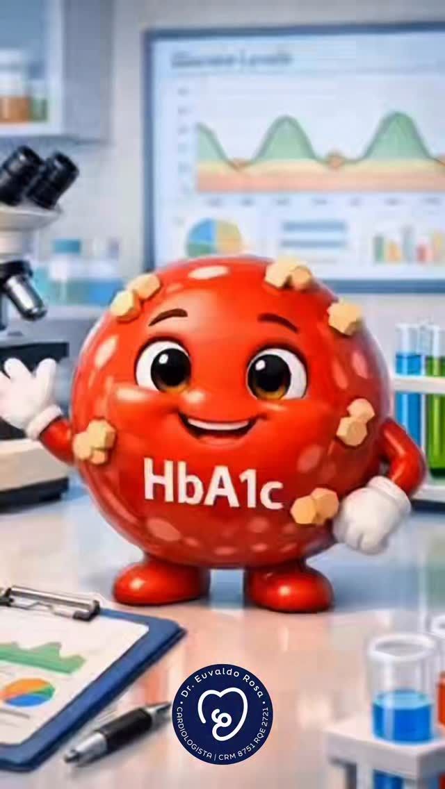 Oi, eu sou a hemoglobina glicada. 💙

Eu mostro como esteve o seu açúcar no sangue nos últimos meses.
Quando estou alta, é sinal de alerta: quanto maior o meu valor, maior o risco de complicações do diabetes — especialmente nos olhos, rins e nervos.

Cuidar de mim é evitar a “glicemia montanha-russa” e manter o açúcar dentro da meta, com acompanhamento e constância.

No final, deixo meus valores de referência para você conferir.