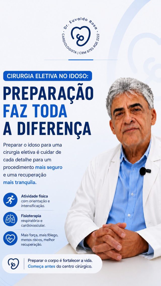 Muita gente acha que o preparo para uma cirurgia começa apenas no centro cirúrgico…

Mas no paciente idoso, o resultado da cirurgia pode começar semanas antes do procedimento.

E aqui eu não estou falando de cirurgia de urgência.
Estou falando daquela cirurgia eletiva:
uma vesícula, uma hérnia, uma próstata…

Infelizmente, ainda não é rotina preparar esse paciente da forma adequada antes da cirurgia.

E isso faz diferença.

Quando o idoso é estimulado a melhorar o condicionamento físico, fortalecer a musculatura, trabalhar exercícios de resistência, fazer fisioterapia respiratória e cardiovascular… o corpo responde melhor ao procedimento.

Menos complicações.
Melhor recuperação.
Mais segurança no pós-operatório.

Às vezes, preparar o paciente antes da cirurgia é tão importante quanto a própria cirurgia.

O idoso não deve ser visto apenas pela doença…
mas pela capacidade funcional que ele consegue preservar antes e depois do procedimento. 💙

#Geriatria #CirurgiaNoIdoso #SaudeDoIdoso #PreOperatorio #Longevidade