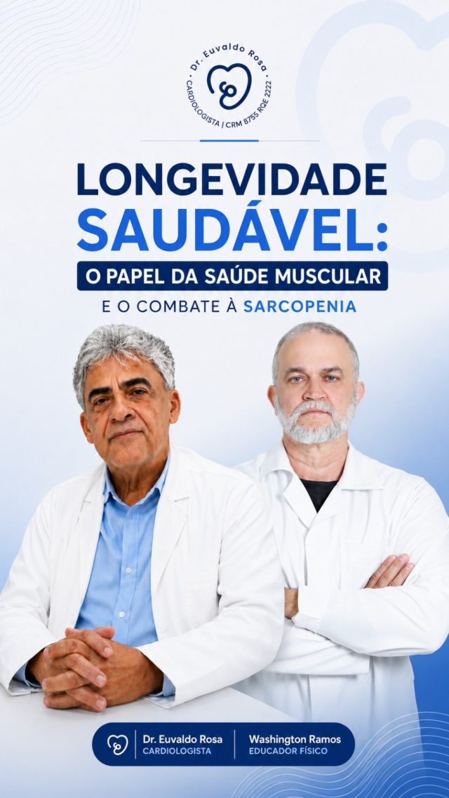A longevidade saudável vai muito além de apenas viver mais.
É sobre manter o coração saudável, preservar a mente ativa, cuidar da saúde emocional… e, principalmente, proteger algo que faz toda diferença no envelhecimento: a saúde muscular. 💪🏼

Nesse bate-papo enriquecedor, o cardiologista e geriatra Dr. Euvaldo Rosa conversa com o educador físico Washington Ramos sobre um tema cada vez mais presente na vida dos idosos: a sarcopenia — a perda progressiva de massa e força muscular.

E a mensagem é clara: envelhecer bem também passa pelo movimento.
Exercícios resistidos, como a musculação, têm papel fundamental na prevenção da sarcopenia, na manutenção da autonomia e na qualidade de vida ao longo dos anos.

Porque longevidade de verdade não é apenas acrescentar anos à vida…
é acrescentar vida aos anos. ✨

#LongevidadeSaudável #Sarcopenia #SaúdeDoIdoso #EnvelhecimentoSaudável #DrEuvaldoRosa