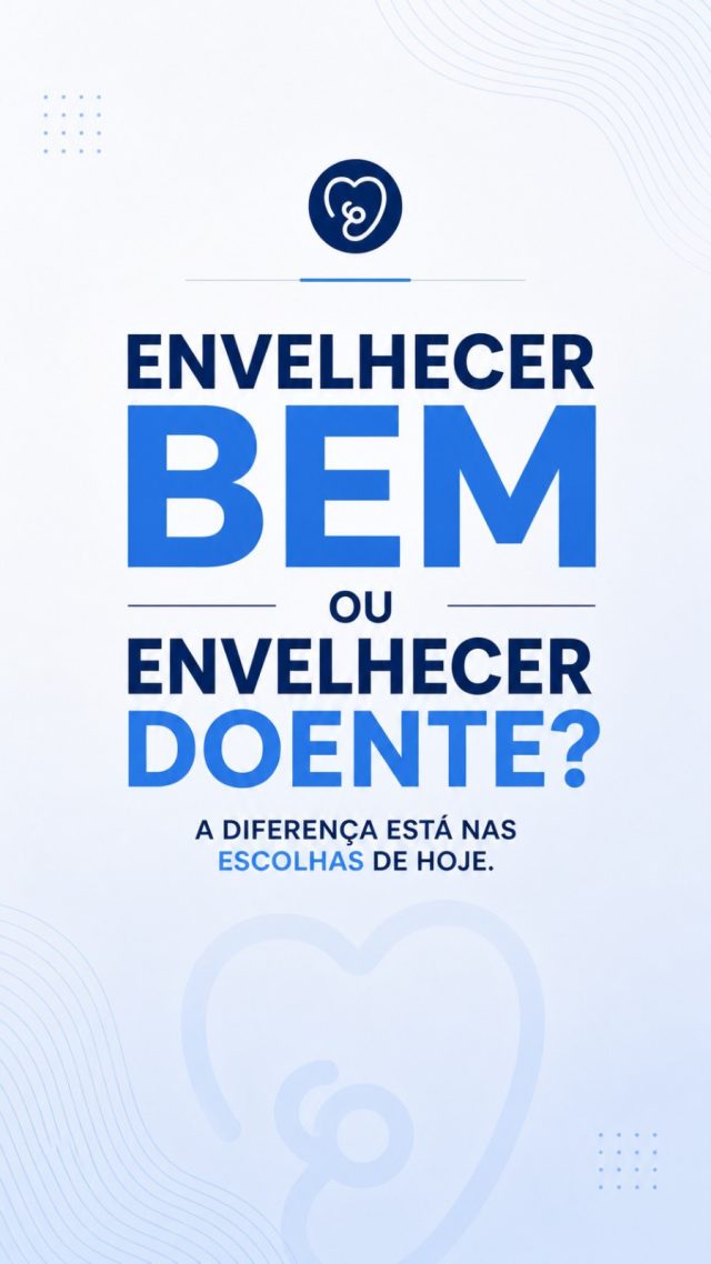 Envelhecer bem ou envelhecer doente não é sobre idade — é sobre escolhas ao longo da vida.

Mais importante do que viver mais, é viver com autonomia:
andar, decidir, se cuidar… sem depender dos outros.

O problema é que o envelhecimento doente não começa de repente.
Ele vai sendo construído em silêncio — com doenças cardiovasculares, Diabetes Mellitus tipo 2, perda de massa muscular, alterações cognitivas e fragilidade.

E a boa notícia?
Tudo isso pode ser prevenido — ou pelo menos retardado.

No fim, não é só sobre viver mais.
É sobre viver bem. 💙

#EnvelhecimentoSaudável #Longevidade #QualidadeDeVida #SaúdeDoIdoso #Prevenção
