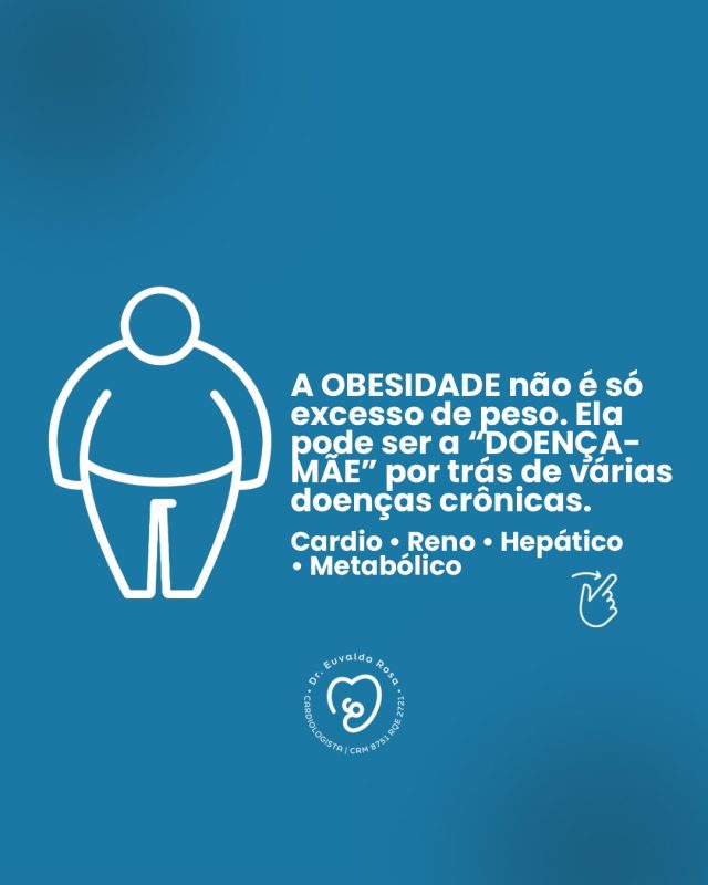 A obesidade vai muito além da estética.
Ela é uma condição complexa, silenciosa e progressiva, que pode impactar diversos órgãos ao mesmo tempo — muitas vezes antes mesmo de você perceber qualquer sintoma.

Coração, rins, fígado, metabolismo… tudo está conectado. E, na maioria dos casos, o início está na gordura visceral, que desencadeia um processo inflamatório contínuo no organismo.

Cuidar da sua saúde hoje é prevenir complicações amanhã. Não espere os sinais aparecerem para agir.

Seu corpo dá sinais. Escute. Cuide. Previna. 💙

#SaúdeIntegral #ObesidadeÉDoença #Prevenção #Cardiologia #QualidadeDeVida