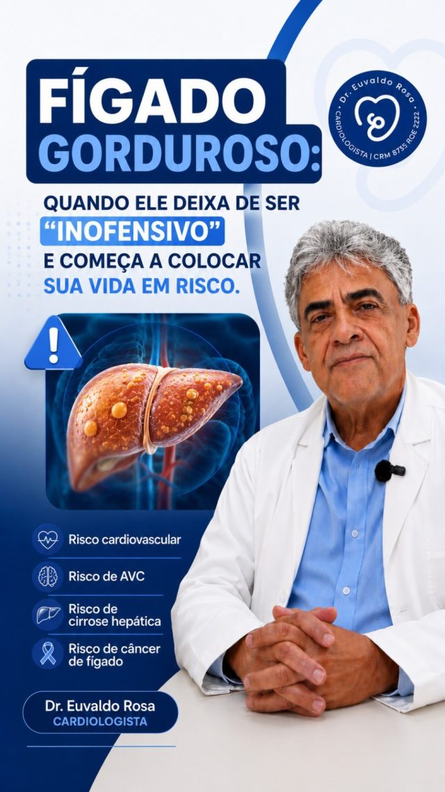 FÍGADO GORDUROSO:
quando ele deixa de ser “inofensivo”… e começa a colocar sua vida em risco.

O fígado gorduroso não é apenas um problema do fígado.
Hoje sabemos que a esteatose hepática está fortemente ligada ao aumento do risco de:

⚠️ Infarto
⚠️ AVC
⚠️ Diabetes tipo 2
⚠️ Cirrose hepática
⚠️ Câncer de fígado

Muitas pessoas convivem com gordura no fígado sem sintomas… enquanto silenciosamente o organismo entra em um estado de inflamação e risco cardiovascular aumentado.

E o mais preocupante: isso pode acontecer mesmo em pessoas que “aparentemente estão bem”.

Neste vídeo, vamos conversar sobre:
✔️ Quando o fígado gorduroso deixa de ser simples
✔️ Quais sinais merecem atenção
✔️ Relação entre esteatose hepática e coração
✔️ Como evitar a progressão para cirrose e câncer hepático
✔️ O que realmente funciona no tratamento

Porque cuidar do fígado… também é proteger o coração, o cérebro e a sua longevidade. 💙

#EsteatoseHepaticaERiscoCardiovascular
#FigadoGordurosoERiscoDeAVC
#FigadoGordurosoERiscoDeCirroseHepatica
#FigadoGordurosoERiscoDeCarcinomaHepatocelular
#SaudeCardiometabolica