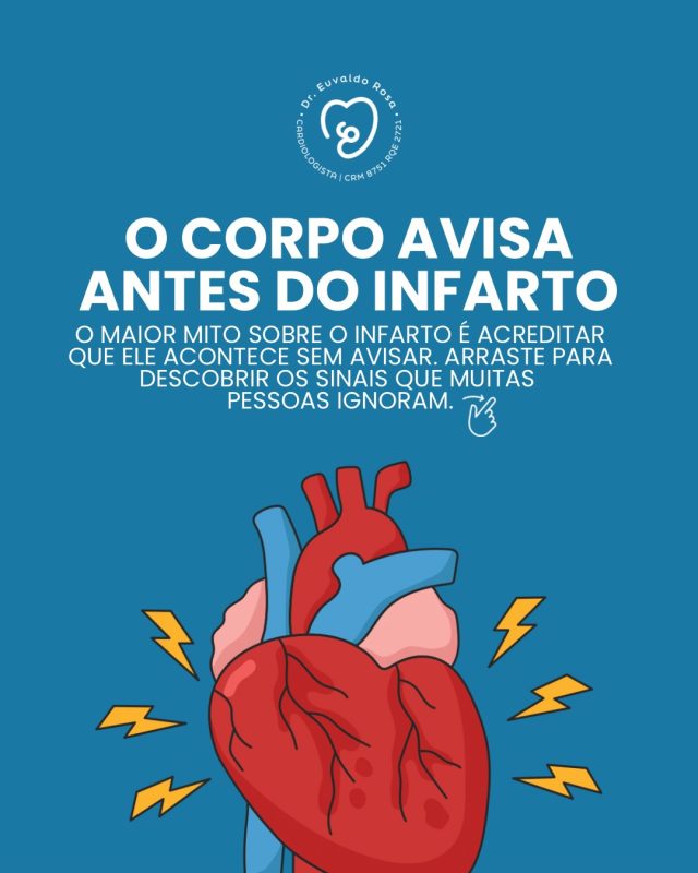 ❤️ Seu coração pode estar tentando conversar com você.

Muitas pessoas acreditam que o infarto acontece sem qualquer aviso. Mas, na realidade, o corpo frequentemente envia sinais que podem surgir dias, semanas ou até meses antes de um evento mais grave.

Cansaço fora do comum, falta de ar, desconforto no peito, suor frio ou até dores em regiões como mandíbula, costas e braços podem ser alertas que merecem atenção.

O grande desafio é que esses sinais costumam ser confundidos com estresse, cansaço do dia a dia ou até problemas musculares.

Por isso, ouvir o seu corpo pode fazer toda a diferença.

📌 Neste carrossel, você vai conhecer alguns dos principais sinais que não devem ser ignorados.

Salve este conteúdo para consultar depois e compartilhe com quem você ama. Uma informação simples pode ajudar alguém a procurar ajuda no momento certo.

⚠️ Lembre-se: em caso de sintomas suspeitos ou persistentes, procure avaliação médica imediatamente